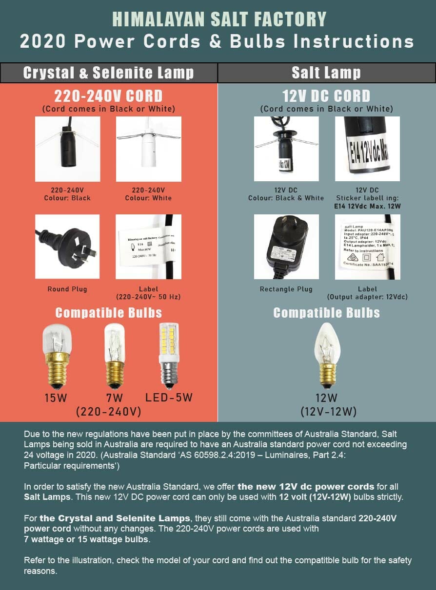White Himalayan Salt Lamp Power Cord (12V DC)