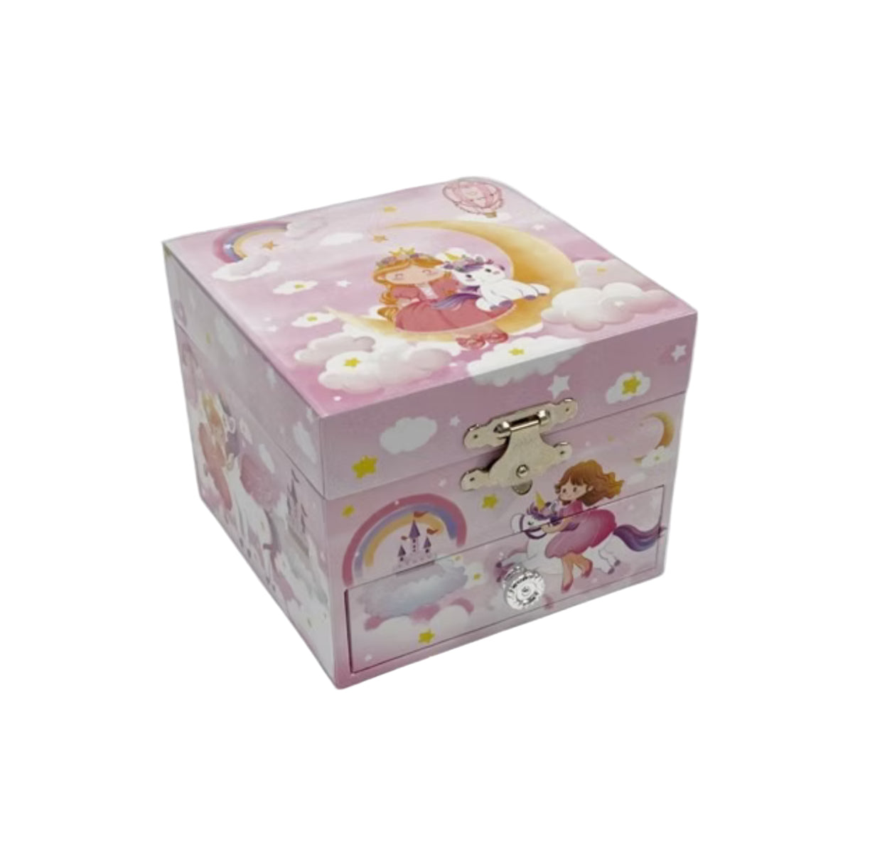 Girl on a Unicorn Rainbow & Castle Musical Jewel Box
