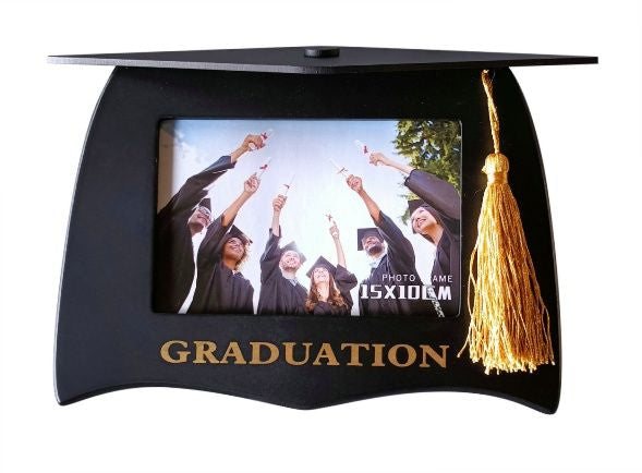 Black Graduation Hat Shaped Photo Frame with Tassel