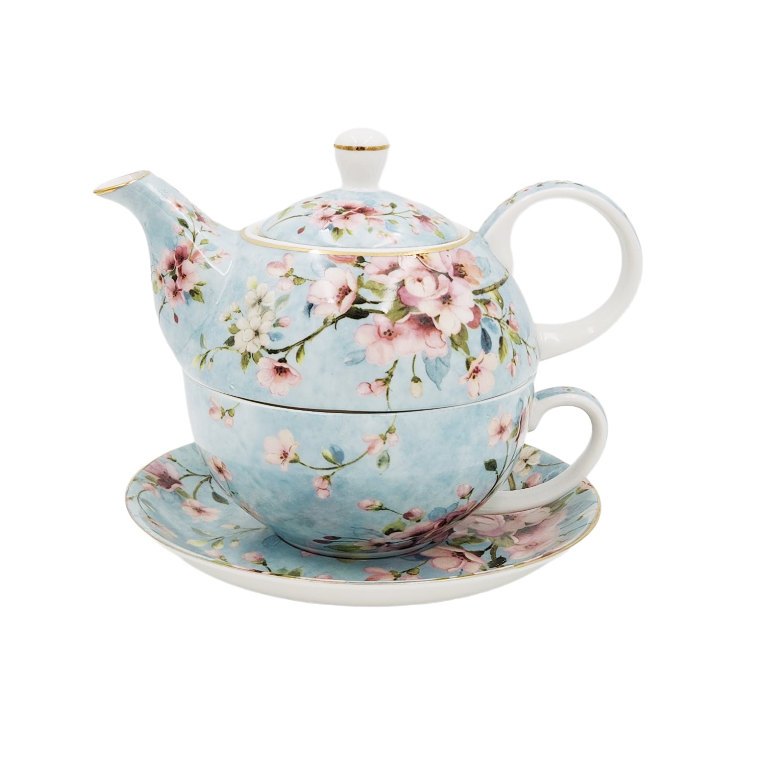 Peach Blossom Blue Tea For One Set