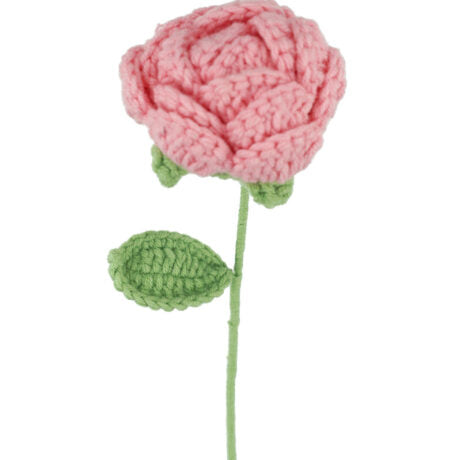Knitted Pink Rose Stem 40cm