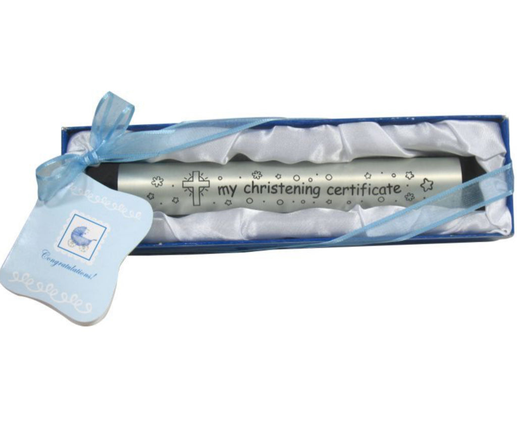 Christening Certificate Holder Silver with Cross in Gift Box - 2 Colours