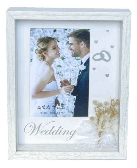 Wedding 4x6 White Photo Frame with Decorative Preserved Flowers