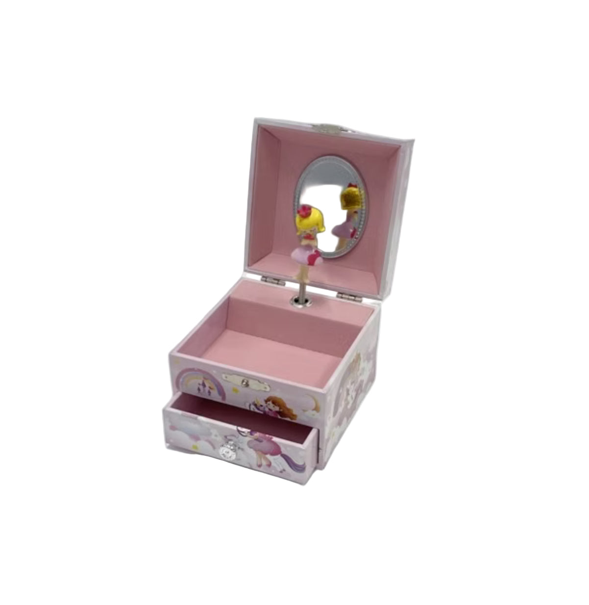 Girl on a Unicorn Rainbow & Castle Musical Jewel Box