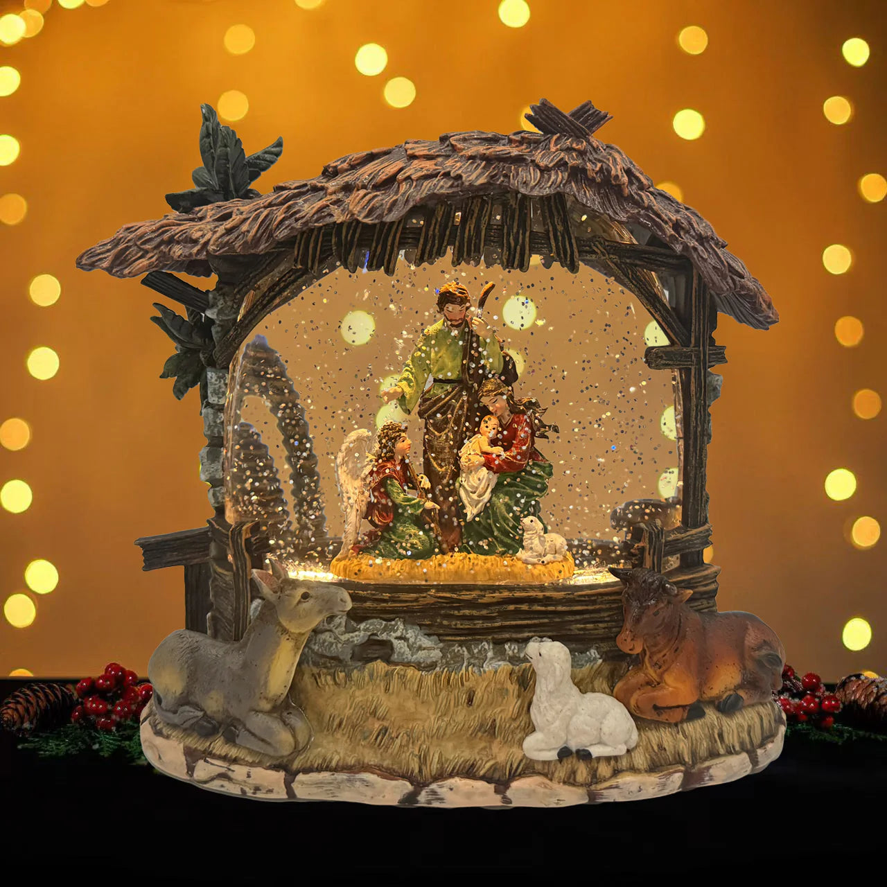 🎄 Snowing Palm Tree Stable w/ Nativity