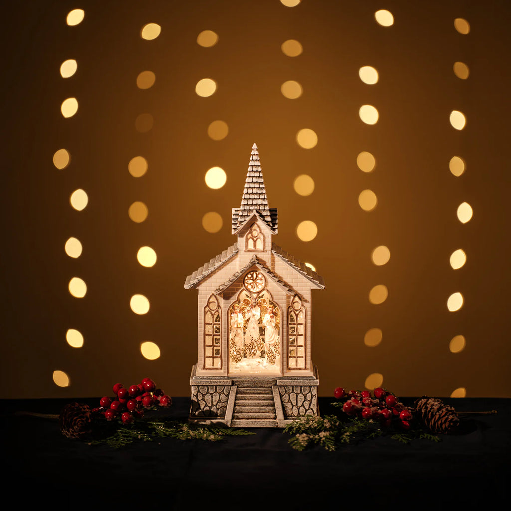 🎄Snowing White Church Lantern with Angel