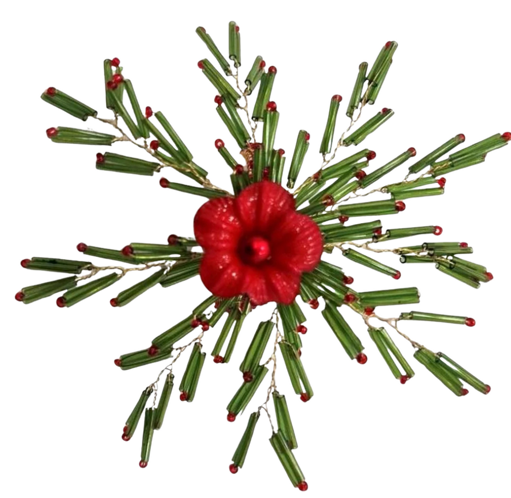 🎄 10cm Pretty (Red & Green) Beaded Flower Napkin Ring