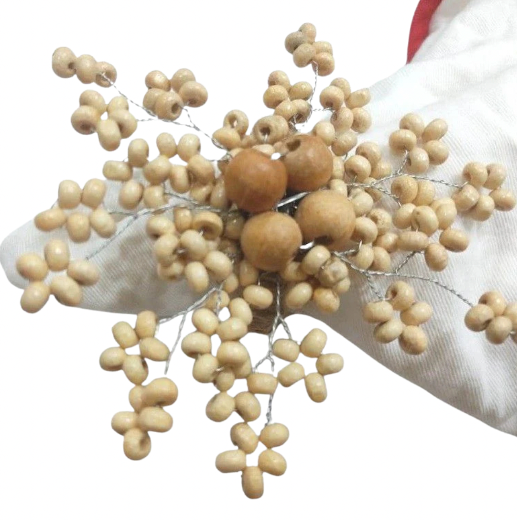 🎄Christmas: 10cm Beaded (Natural) Flower Napkin Ring