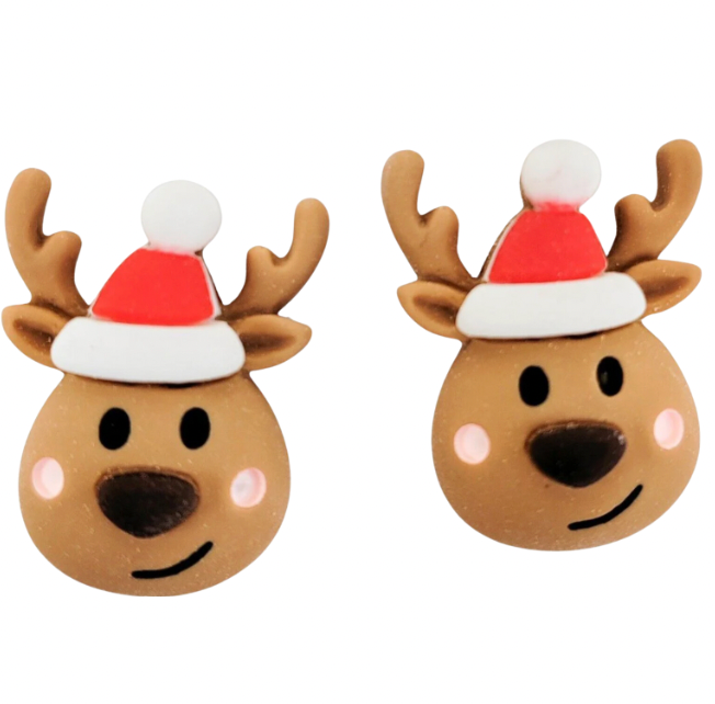 🎄 Brown Reindeer with Hat Earrings