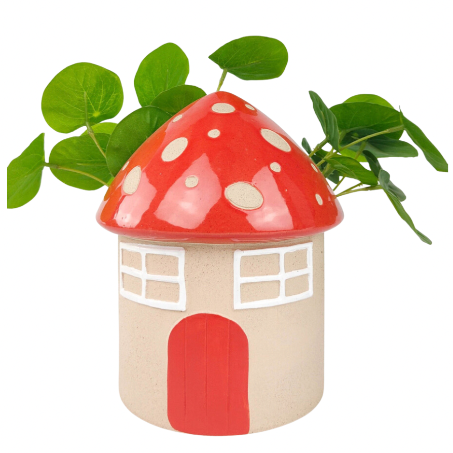 Toadstool House Planter Red