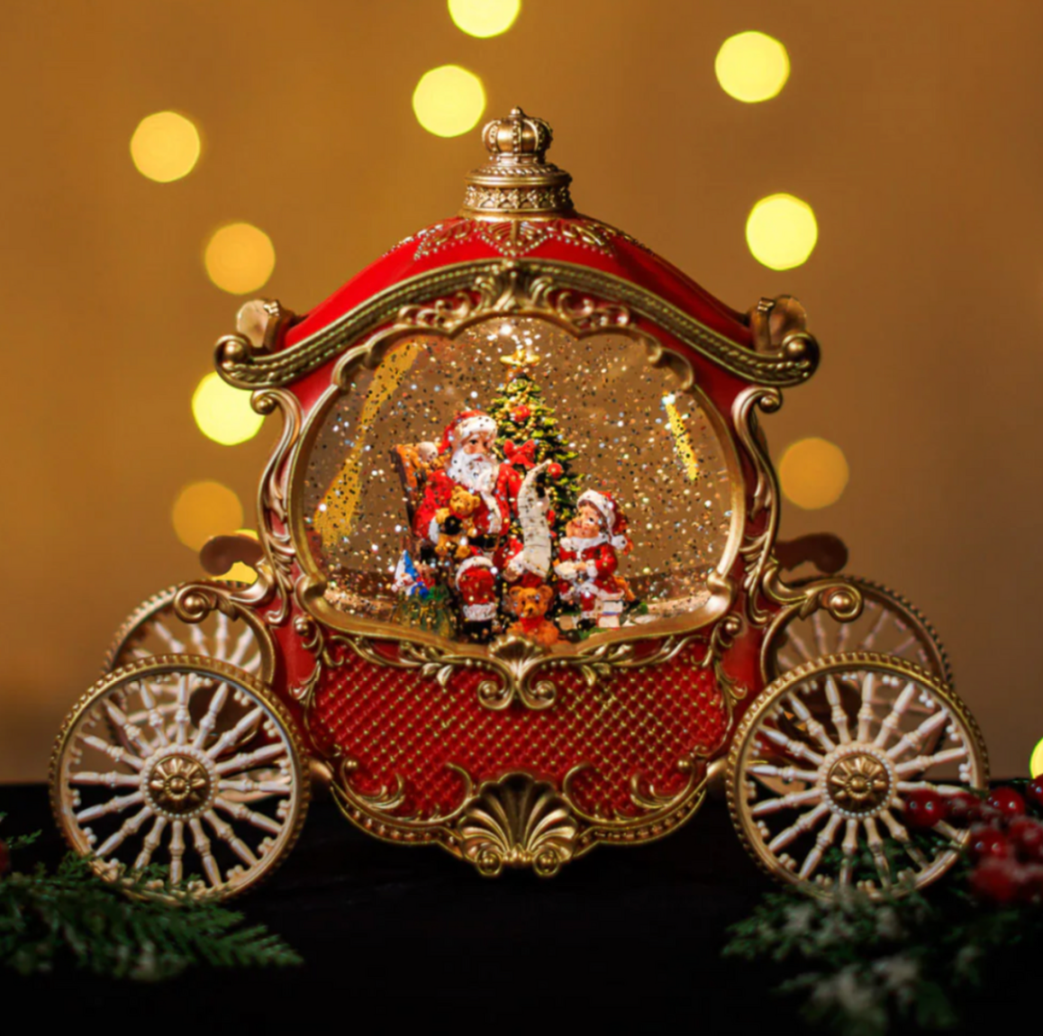 🎄 Snowing Red Carriage w/ Santa