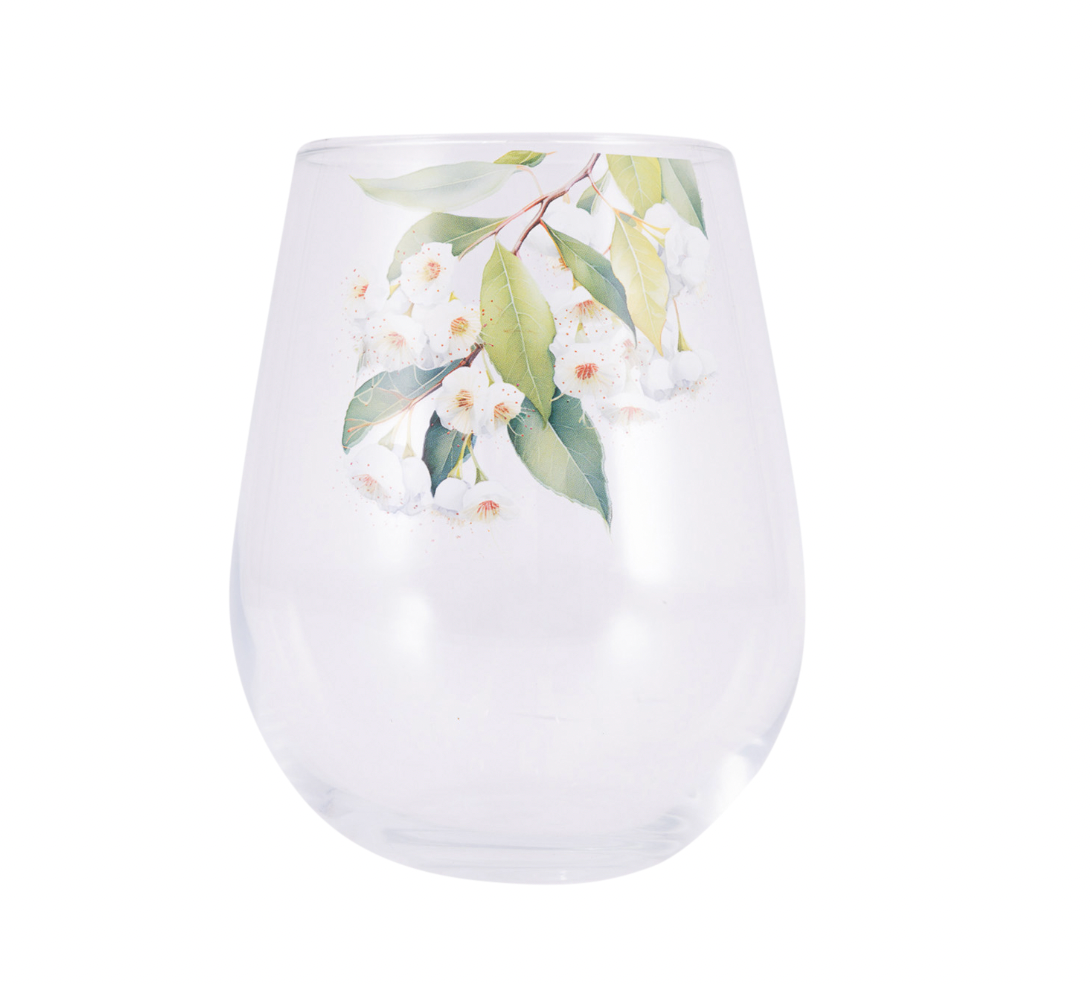 Native Blooms - White Floral Stemless Wine Glass