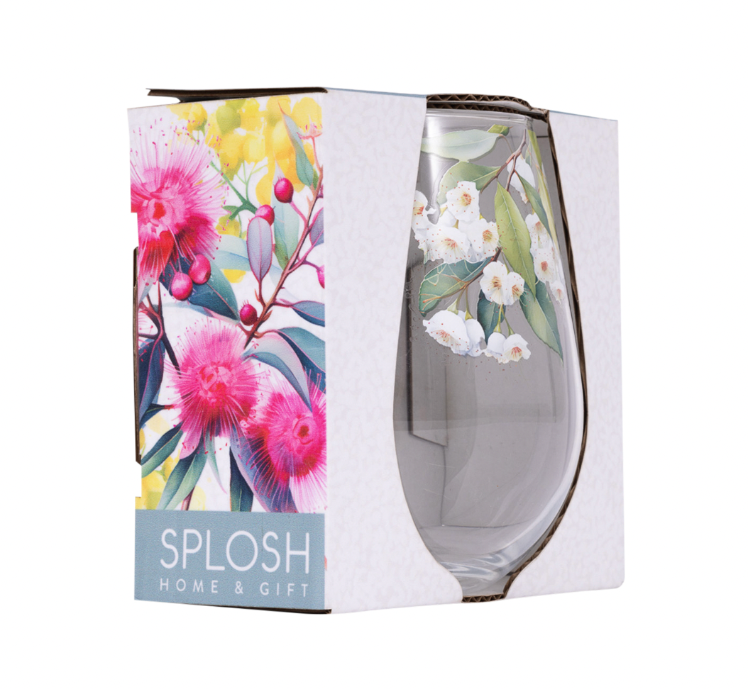 Native Blooms - White Floral Stemless Wine Glass