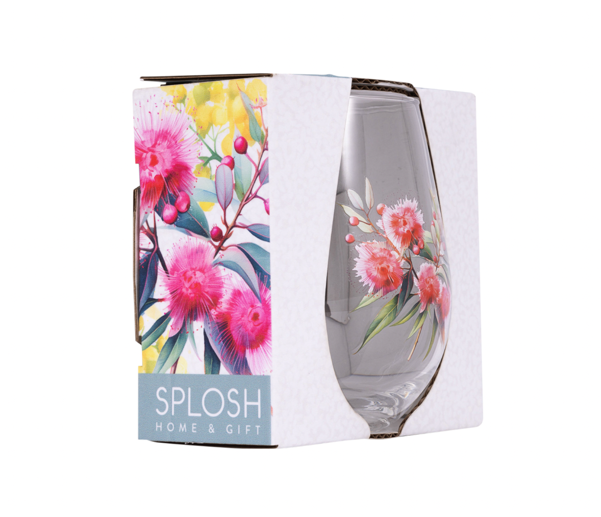 Native Blooms - Red Floral Stemless Wine Glass