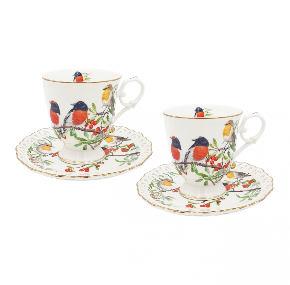 Red Breasted Robin 2 Cup & 2 Saucer Set