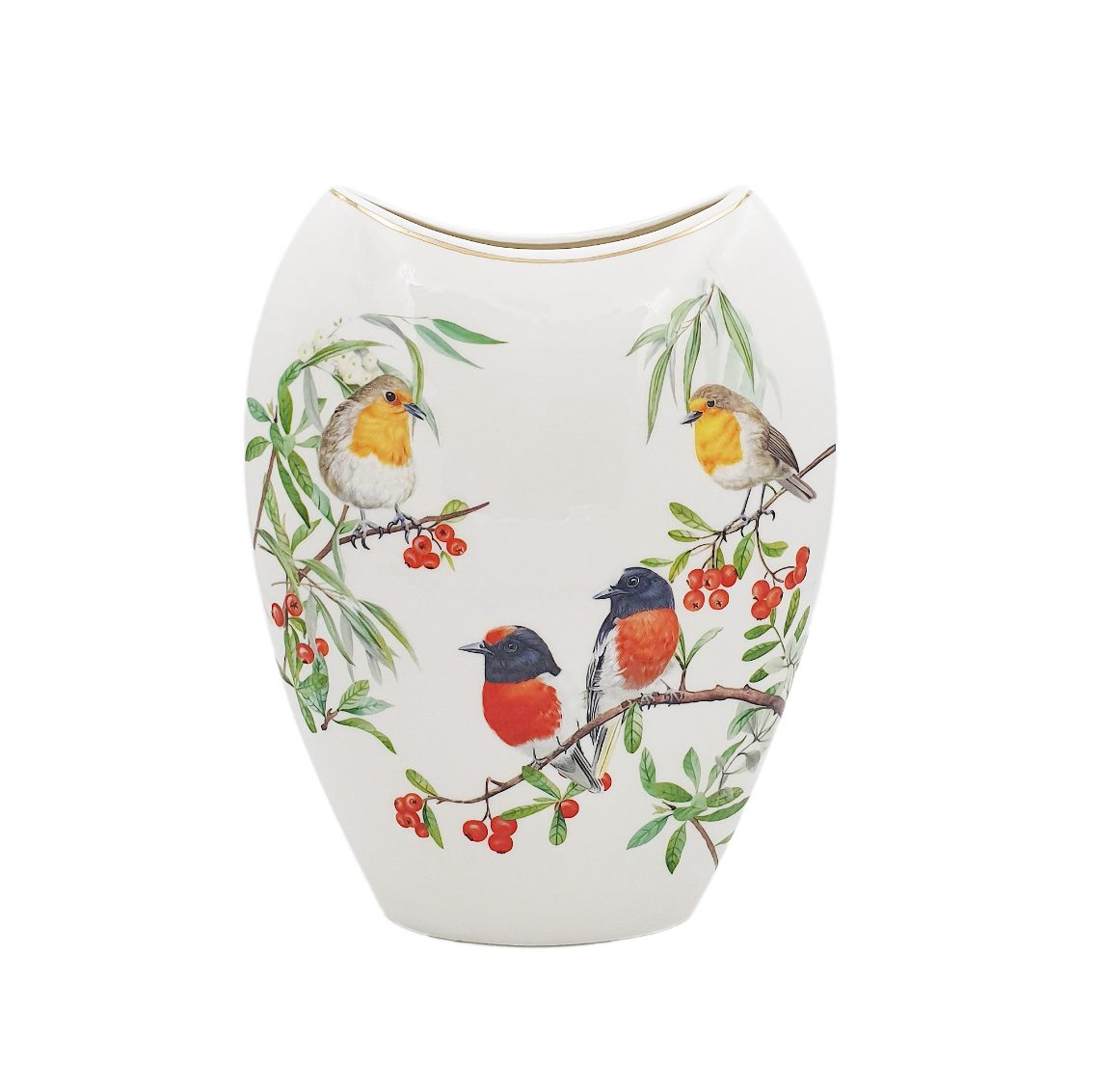 Red Breasted Robin Bird Vase