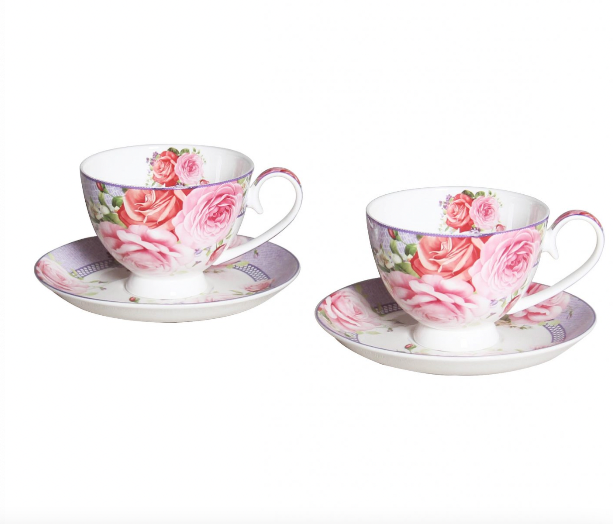 Pink Rose 2 Cup & 2 Saucer Set