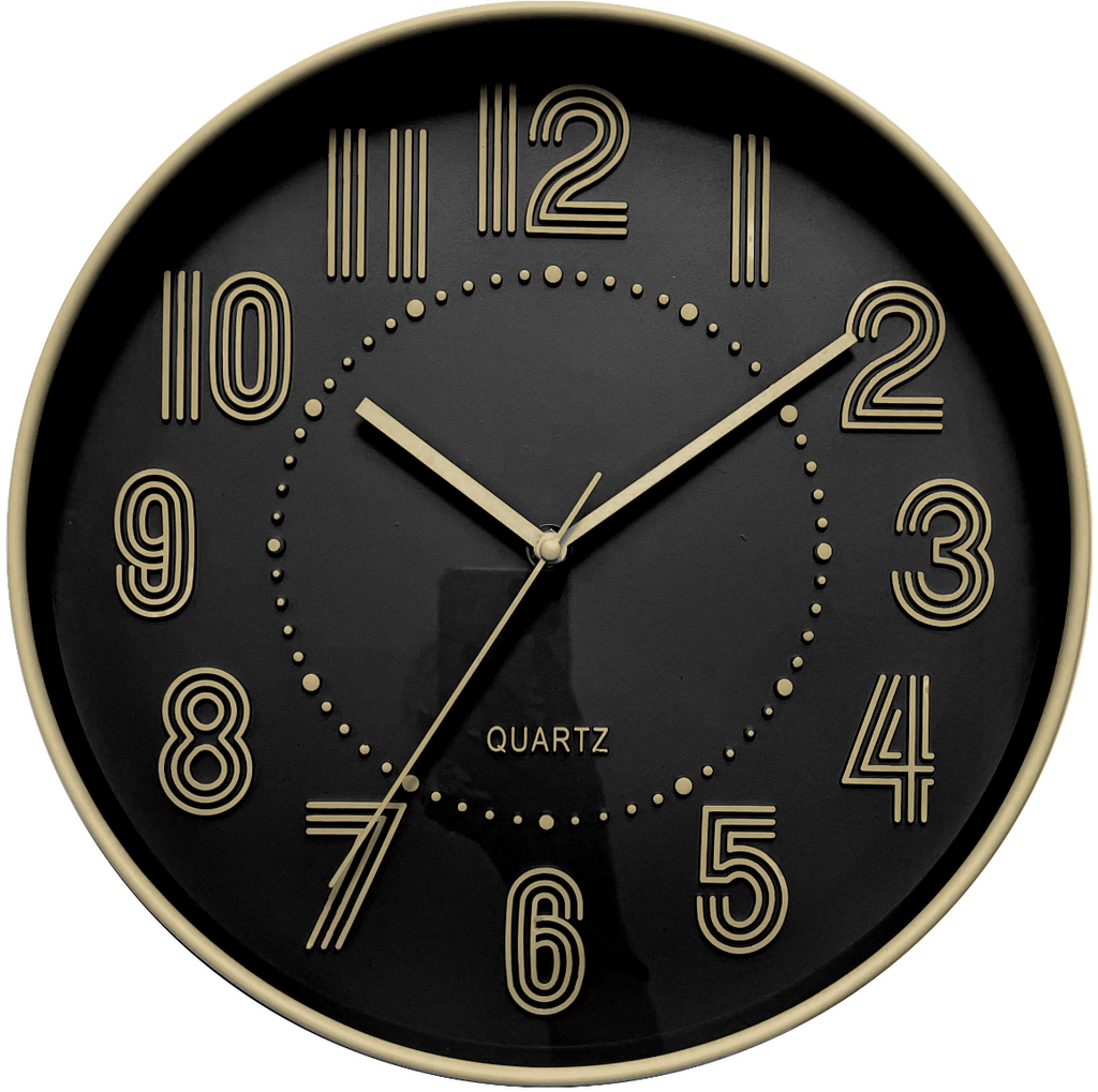 Plastic Black and Gold Wall Clock