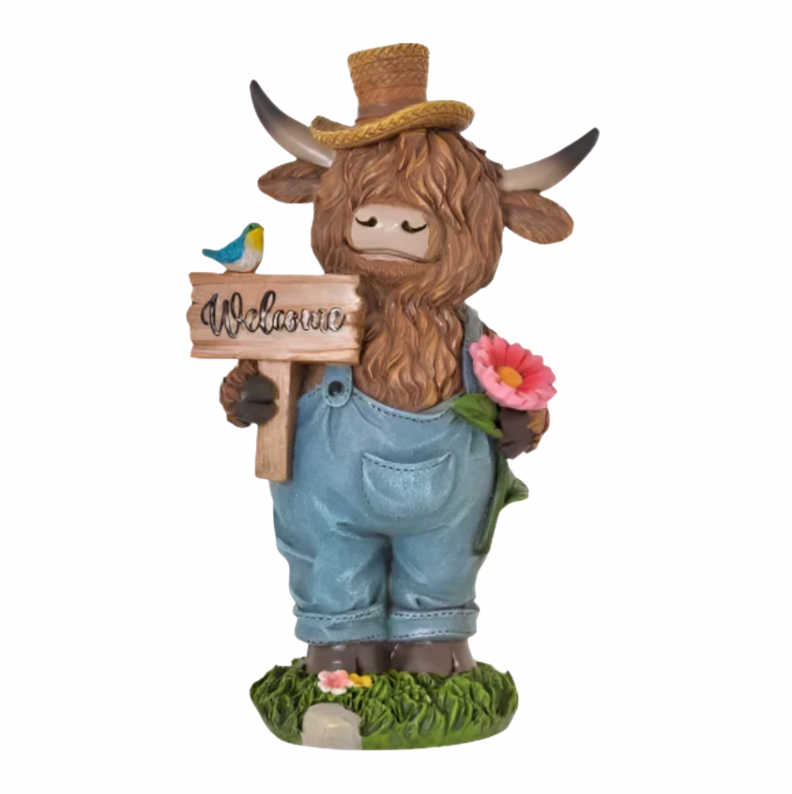 Flower Highland Cow Welcome Figurine