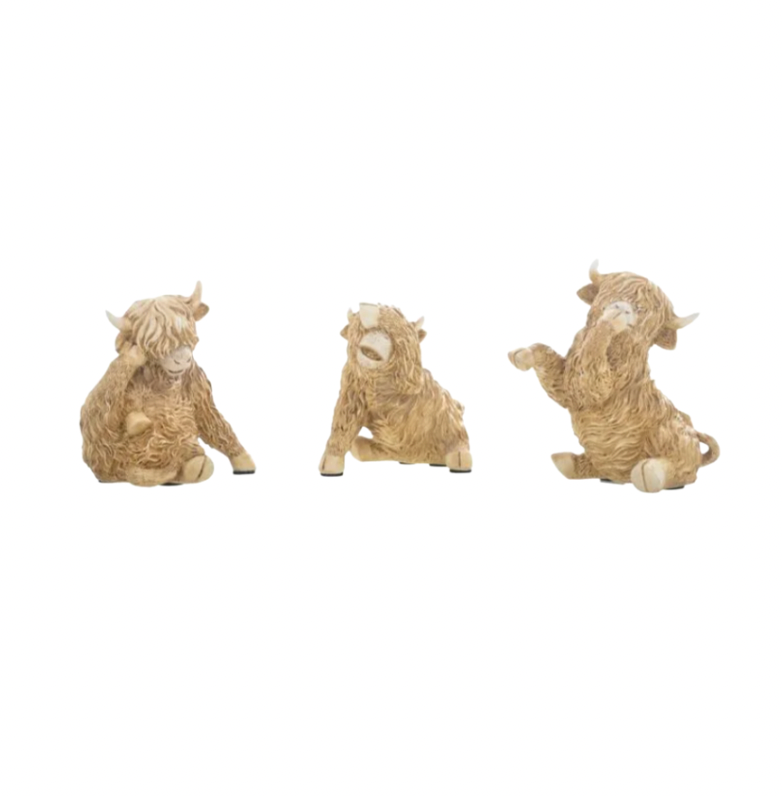 Highland Cow Hear/See/Speak Figurine