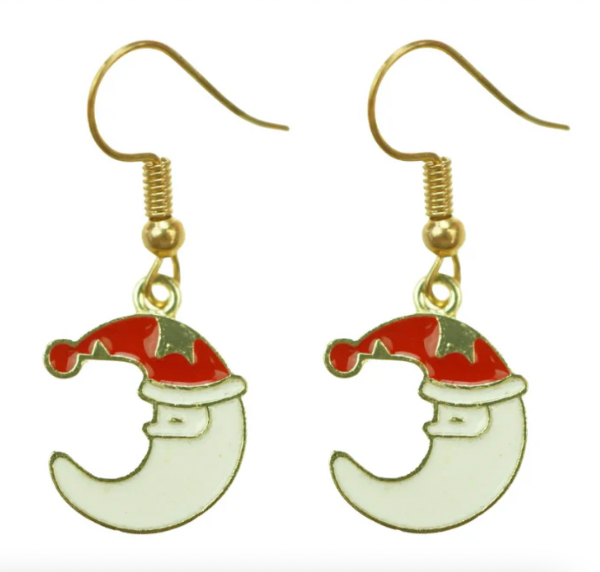 🎄Christmas: Moon with Santa Hat Fashion Earrings