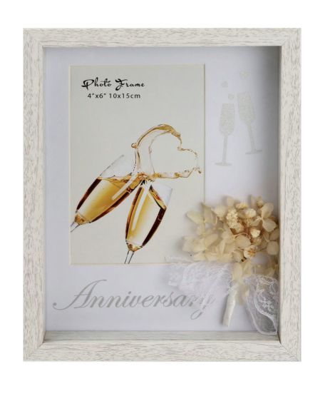 Anniversary 4x6 White Photo Frame with Decorative Preserved Flowers