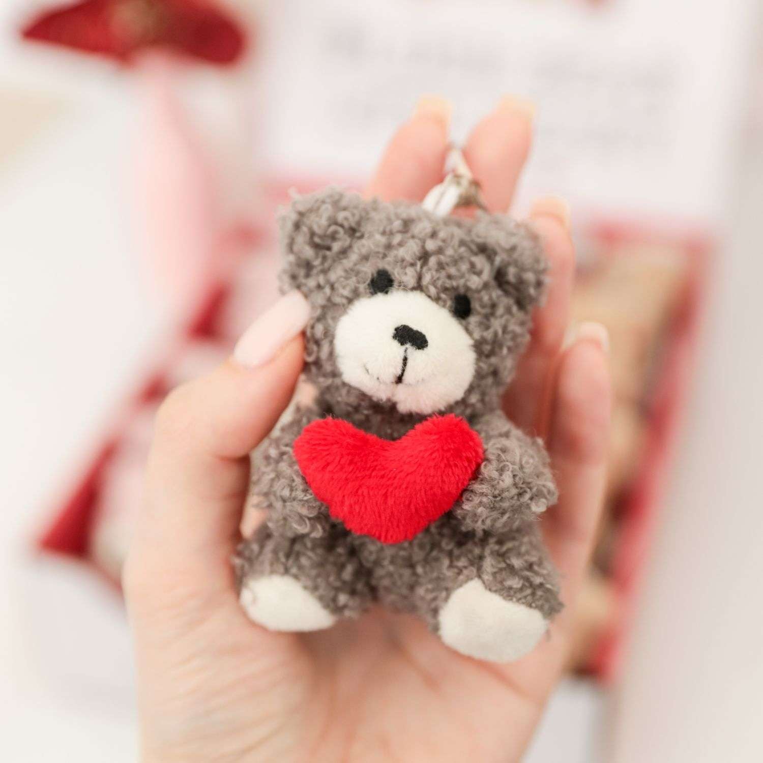 Valentine's Day Bear with Heart Keyring - Grey