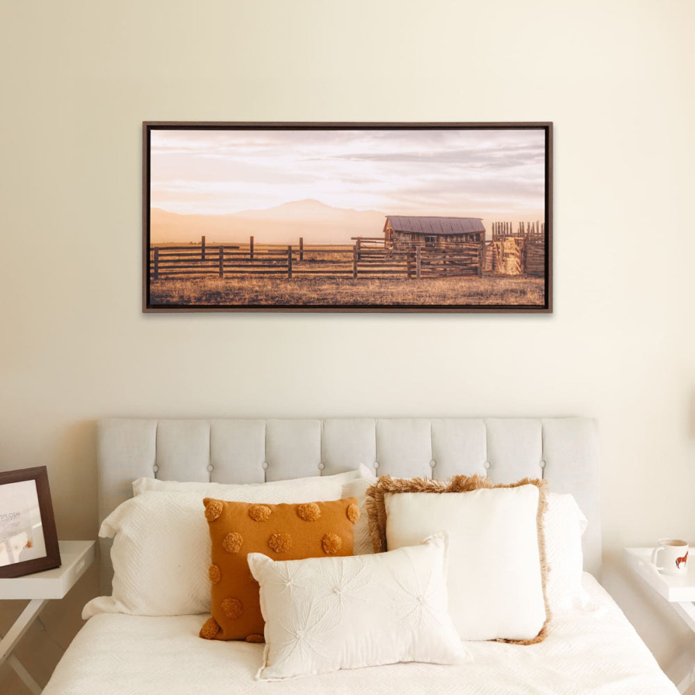 Rustic Meadow Sunset Framed Canvas 94x44