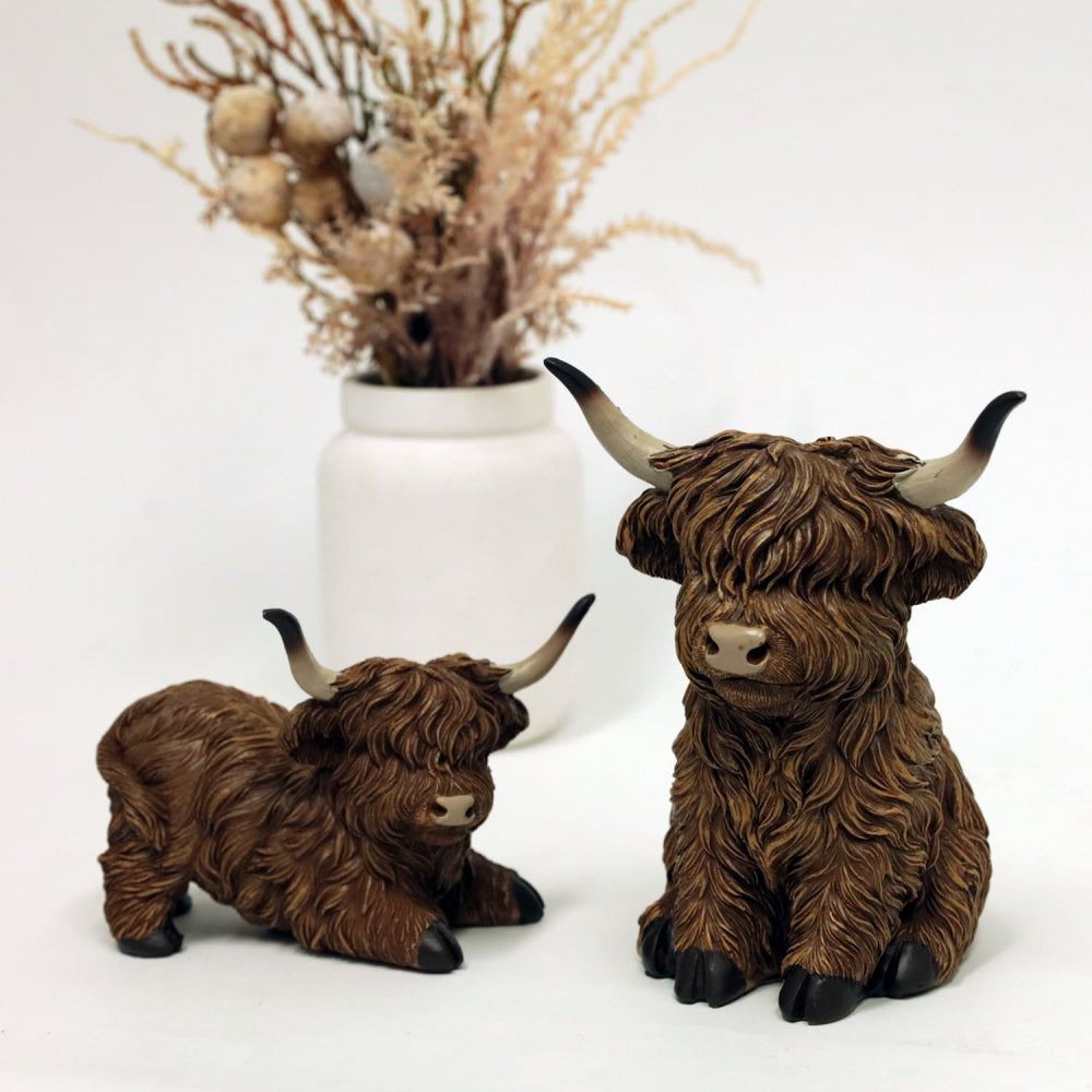 Rustic Meadow Highland Cow Statue - 2 designs