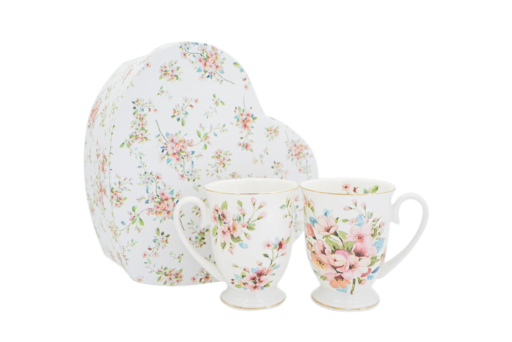 Peach Blossom White 2pcs Mug Heart Gift Set