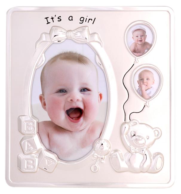 IT'S A GIRL TEDDY 3 PHOTO 2 TONE FRAME