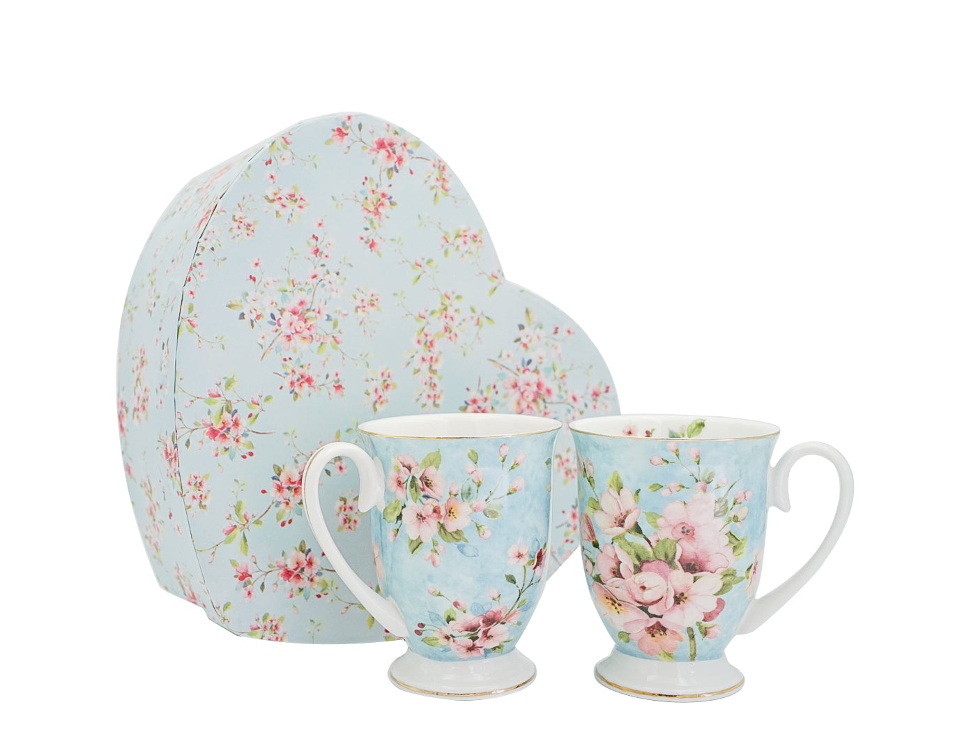 Peach Blossom Blue 2pc Mug Heart Gift Set