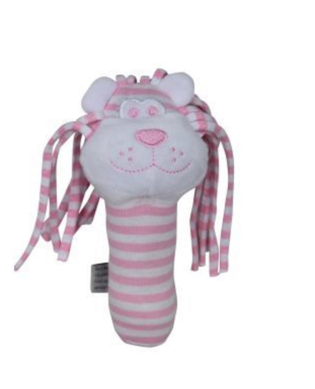 Pink & White Lion Stick Rattle