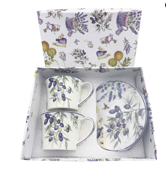 Lavender & Olive 2 cups & 2 saucers