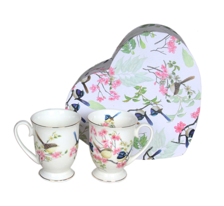 Blue Wren Mugs Heart Gift Set